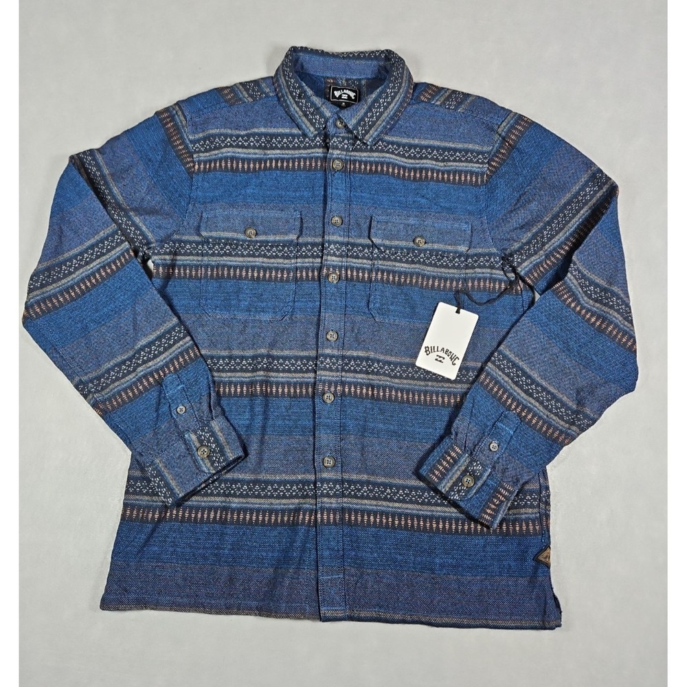 Billabong Mens Blue Striped Button Front Long Sleeve Shirt Size Medium NWT
